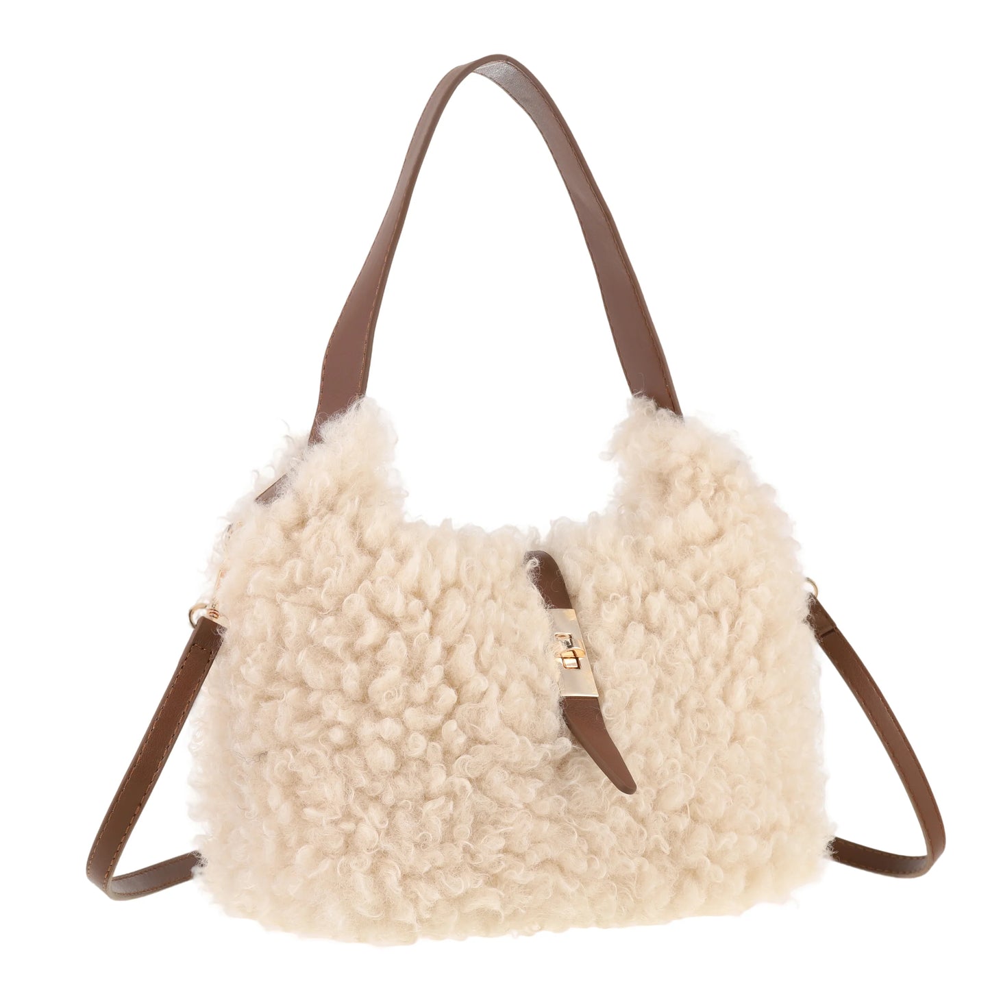 Faux Shearling Style Hobo Bag in Linen