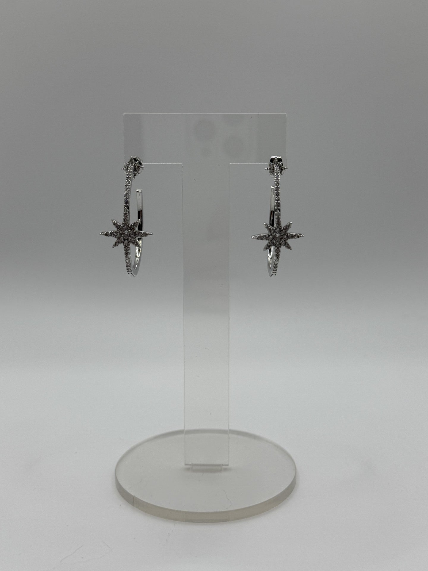 Beatrice Star Detail Hoop Earrings - Silver Plated with CZ Detail