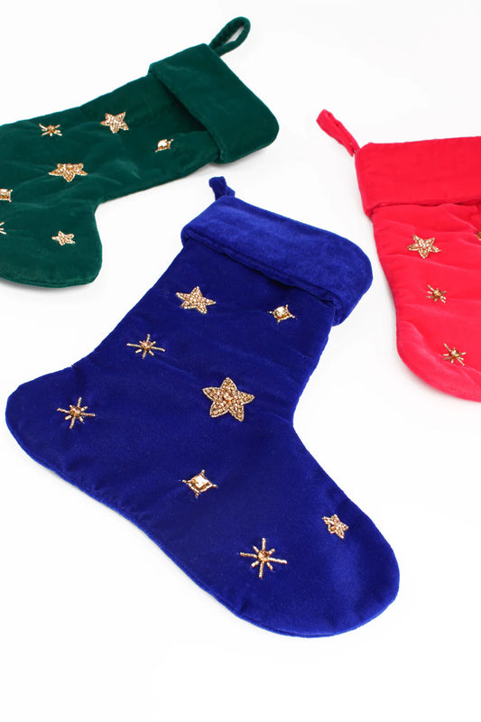 Christmas Stocking with Beaded Star Detail Assorted Colours - My Doris