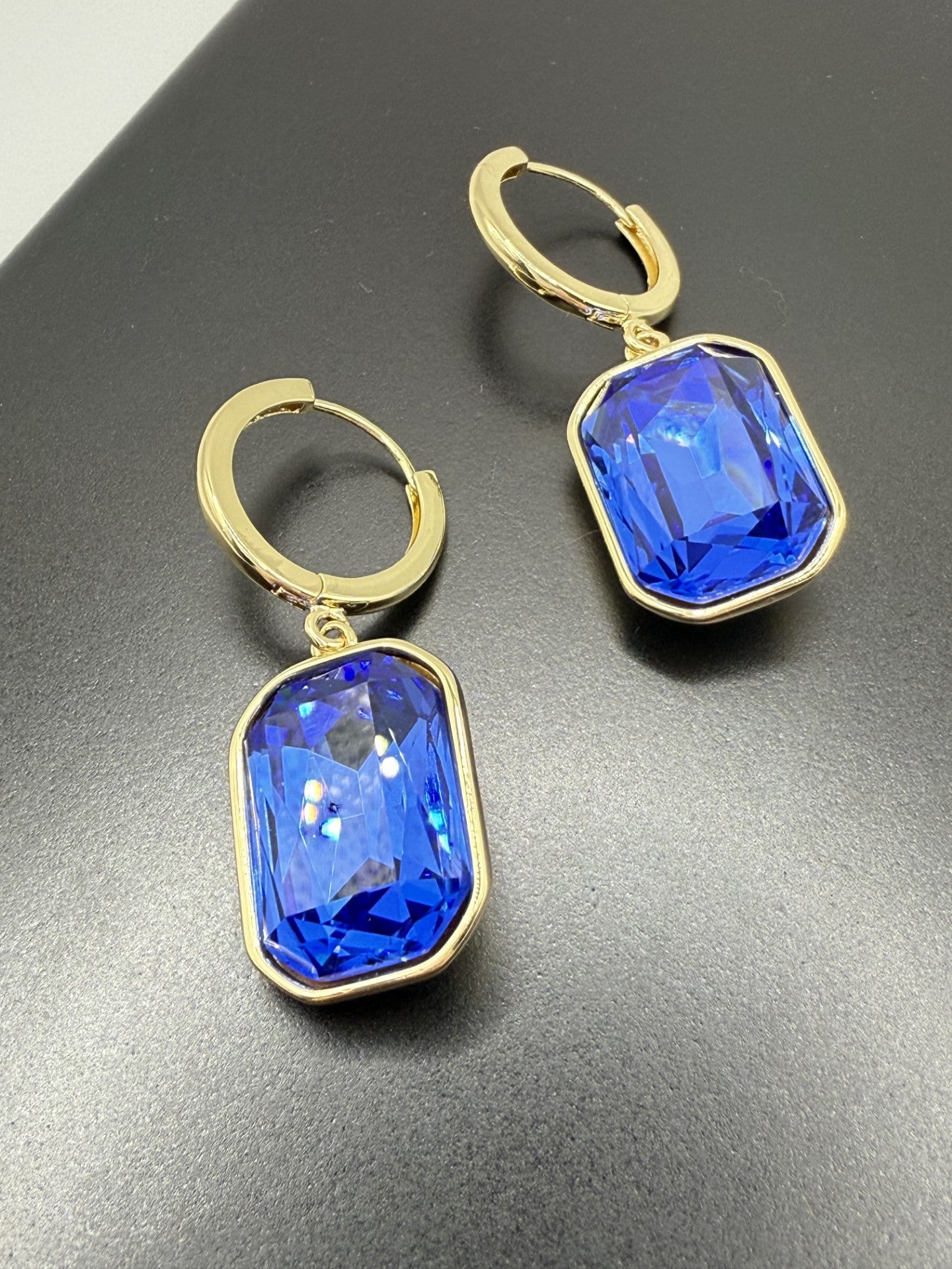 Crystal Drop Earrings 14ct Gold Plated - Blue