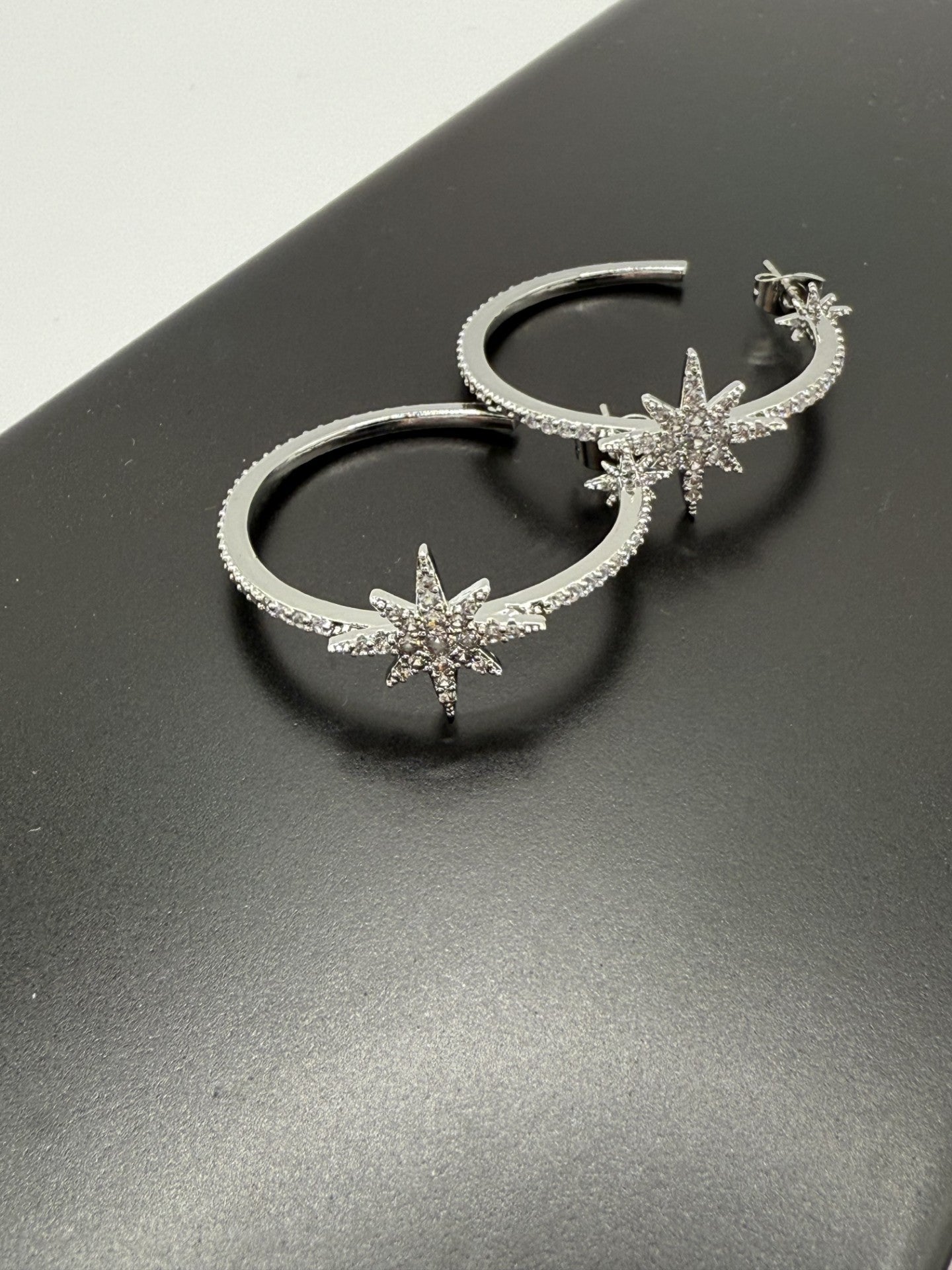 Beatrice Star Detail Hoop Earrings - Silver Plated with CZ Detail