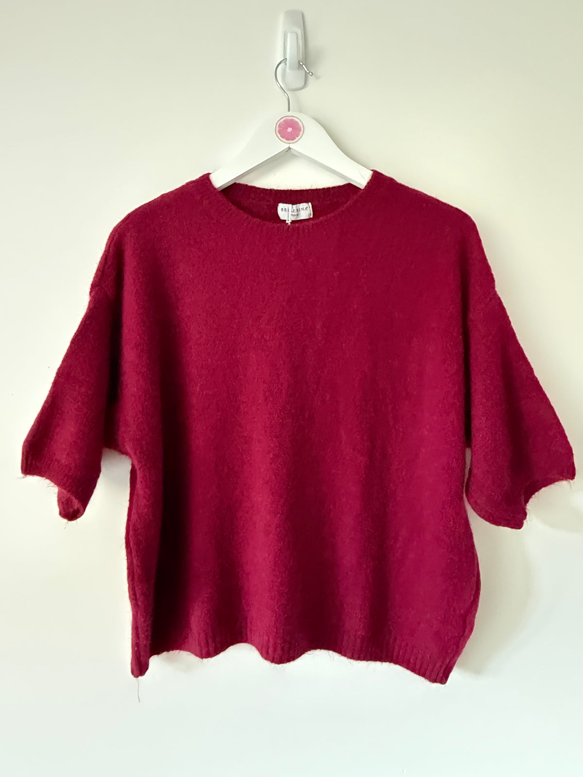 Alpaca Blend Slub Knit Short Sleeved Jumper in Deep Wine