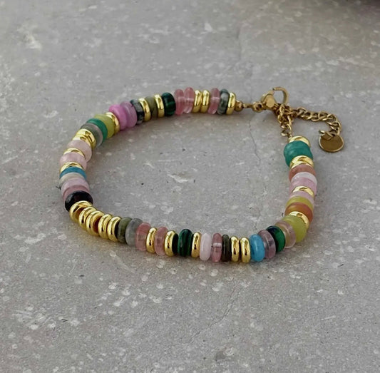 Multi Coloured Beaded Bracelet in Gold - NOSTRUM