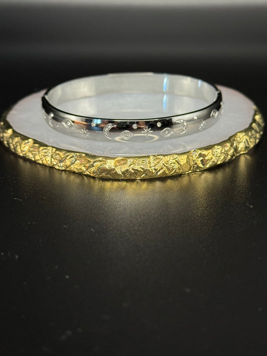 Blossom Engraved Bangle with CZ Detail - Silver