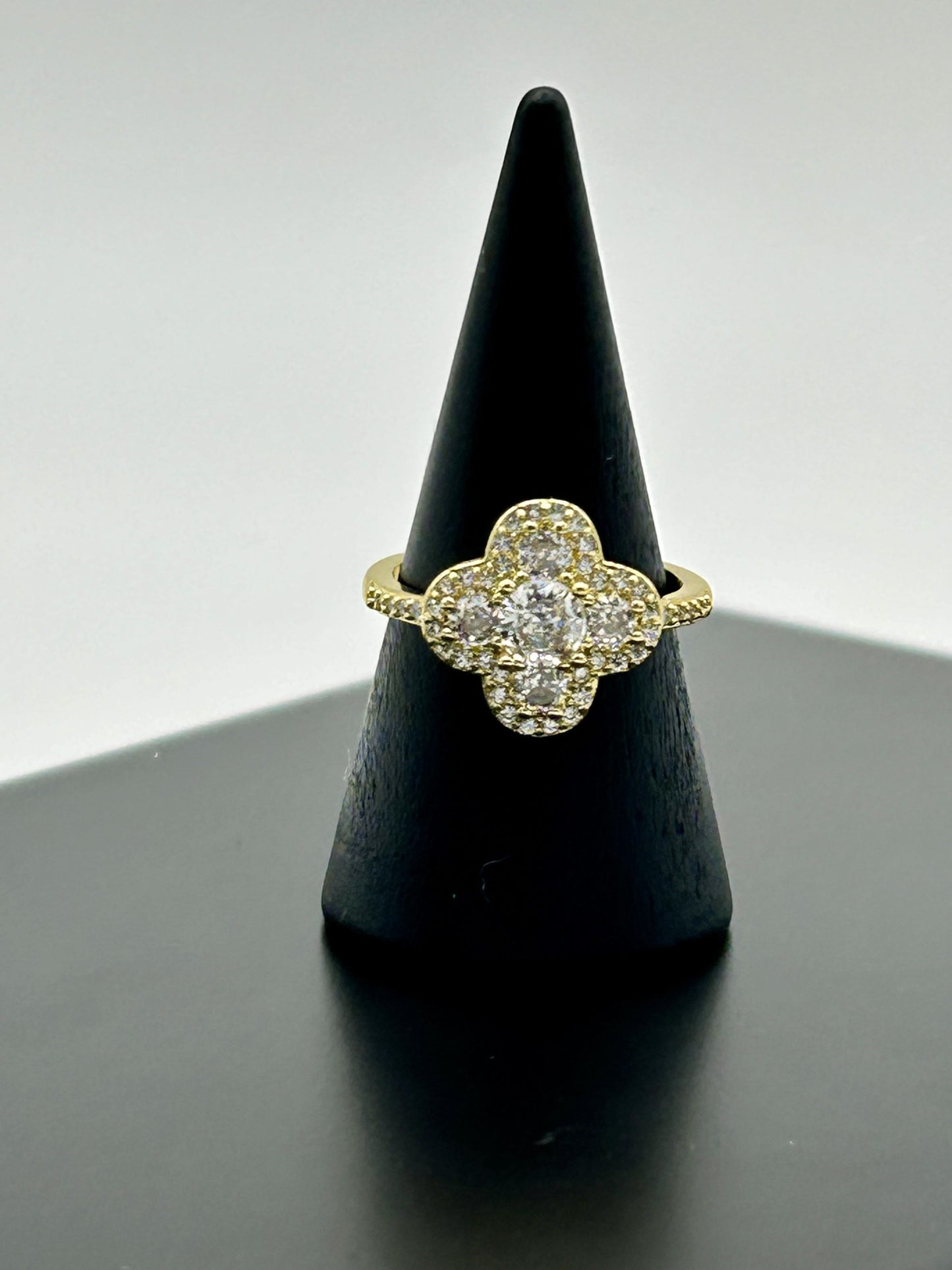 Adjustable Clover CZ Ring 14ct Gold Plated