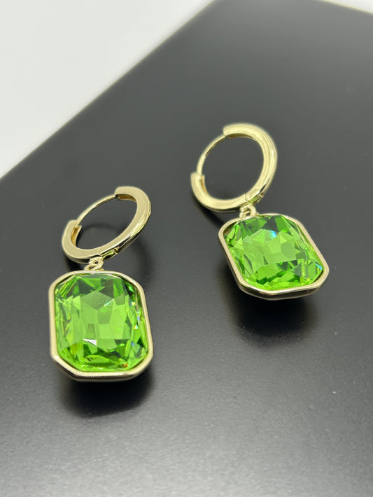 Crystal Drop Earrings 14ct Gold Plated - Apple Green