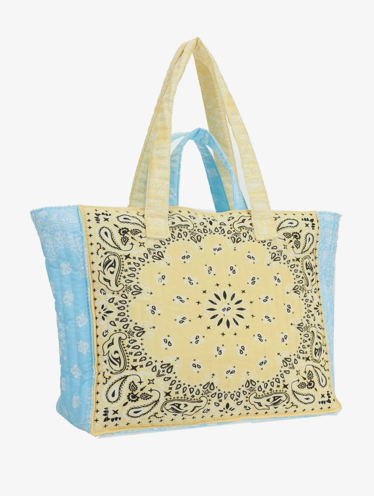 Bandana Print Cotton Tote Bag in Sky Blue & Yellow