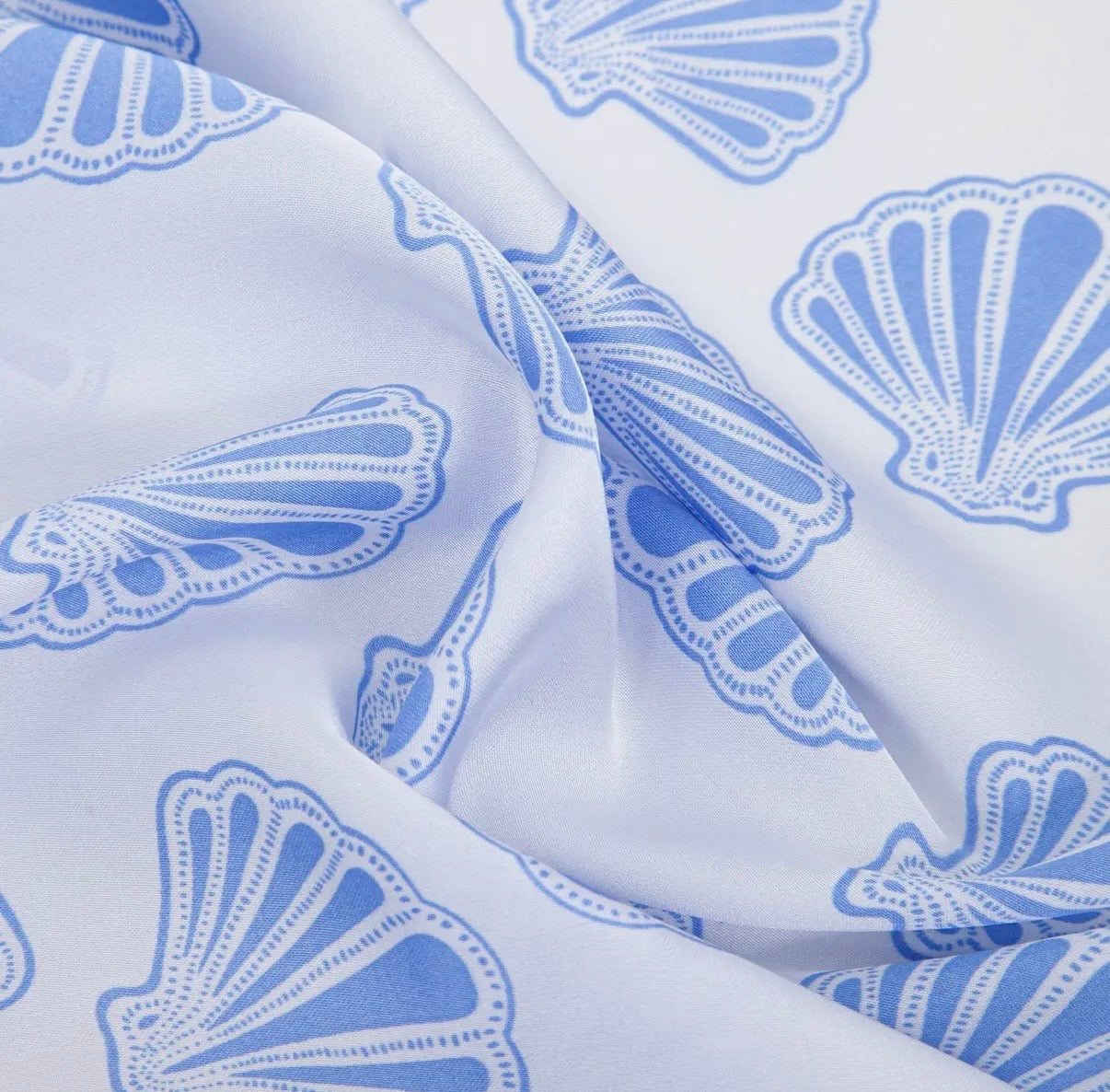 Faux Silk Square Scarf in Blue Shell Print
