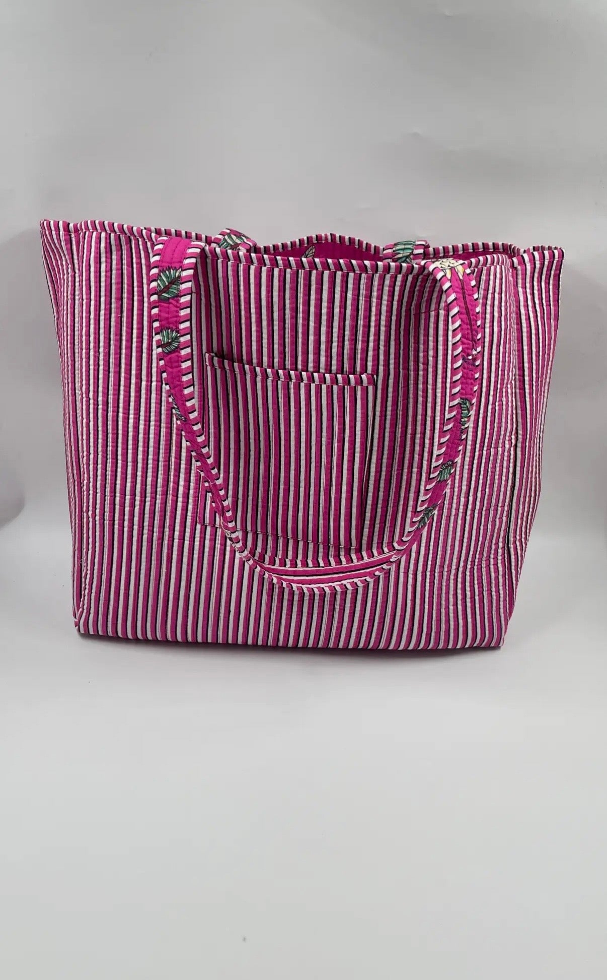 Indian Cotton Tote Bag in Pink Jungle Print Design