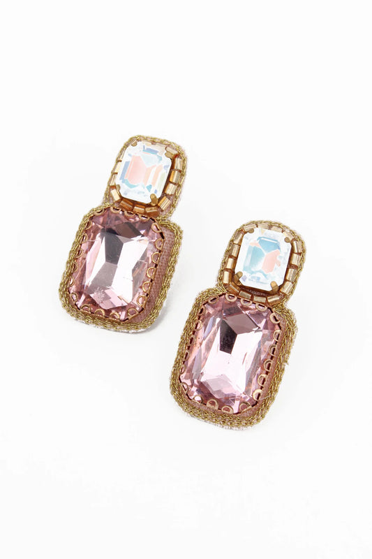 Dual Stone Earrings in Pink & Pale Blue - My Doris