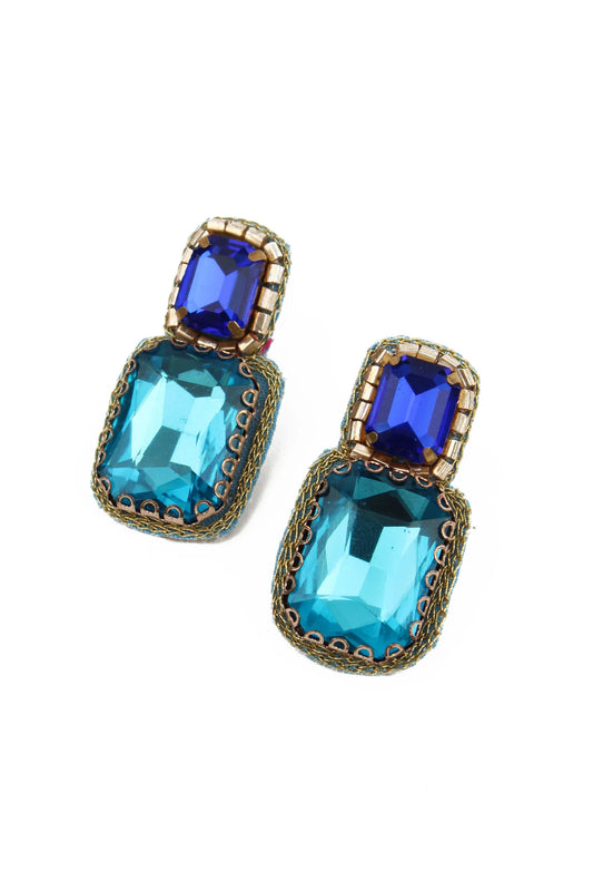Dual Stone Earrings in Blue - My Doris