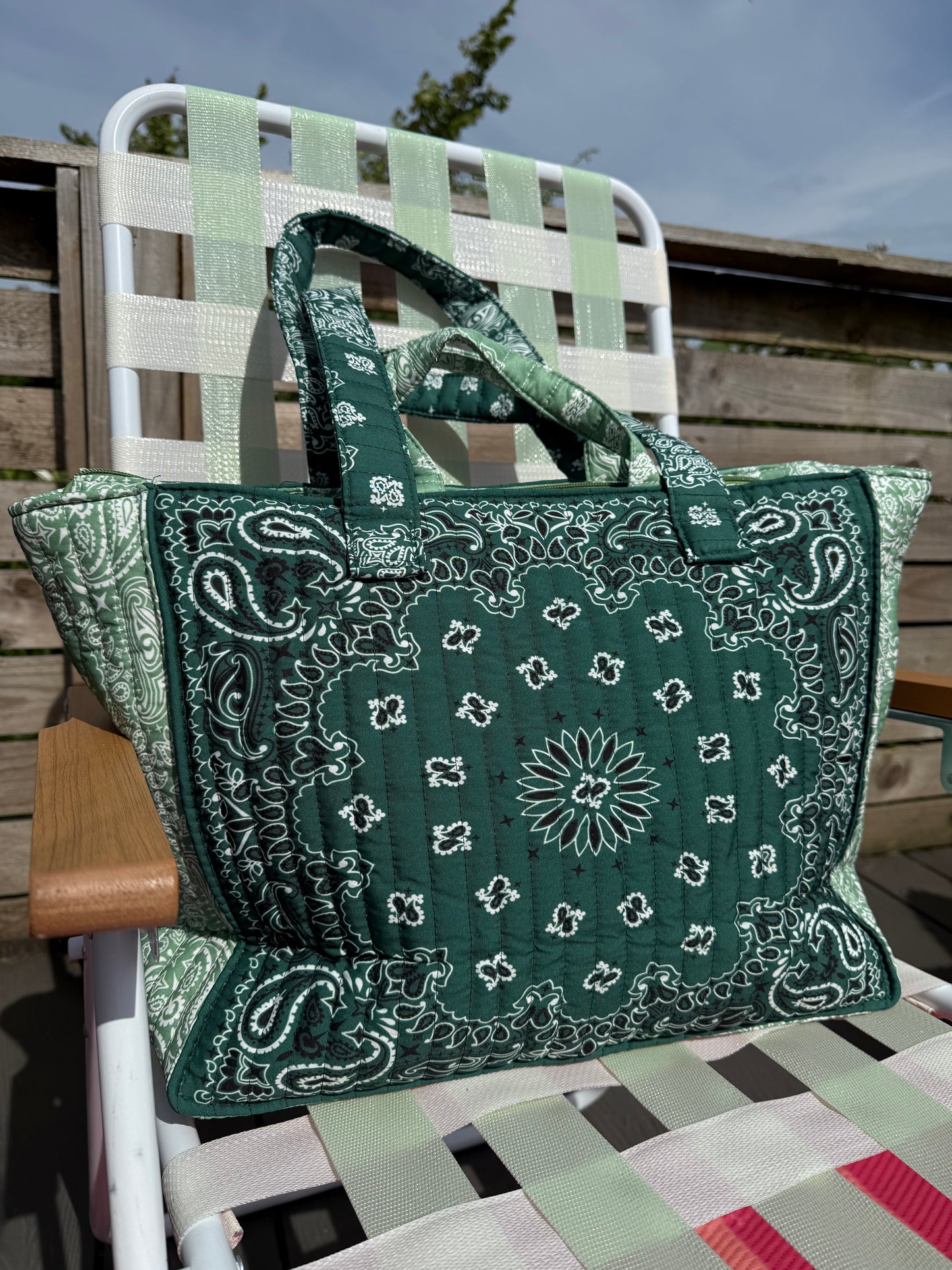 Bandana Print Cotton Tote Bag in Green Mix