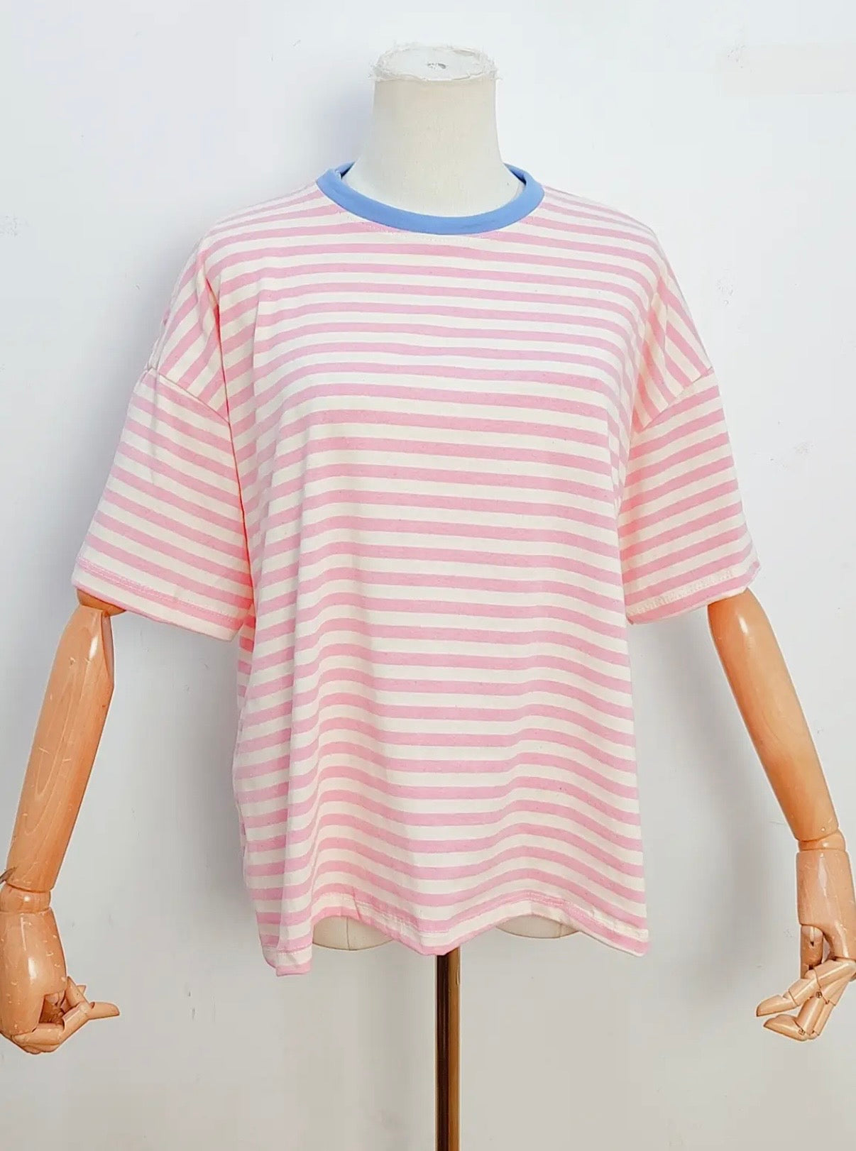 Striped Short Sleeved T-Shirt in Pink & White