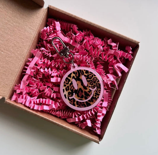 Leopard Print Smiley Keyring - Dolly’s Doodles