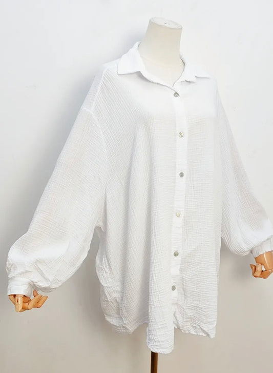 100% Cotton Oversized Shirt in White