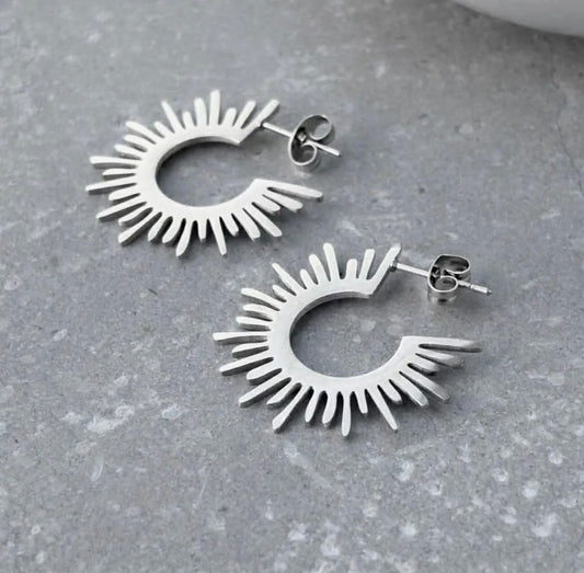 Sunburst Stud Hoop in Silver - NOSTRUM