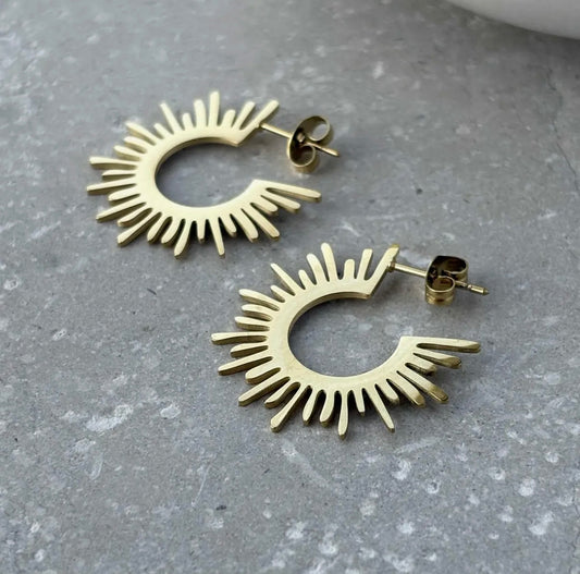 Sunburst Stud Hoop in Gold - NOSTRUM