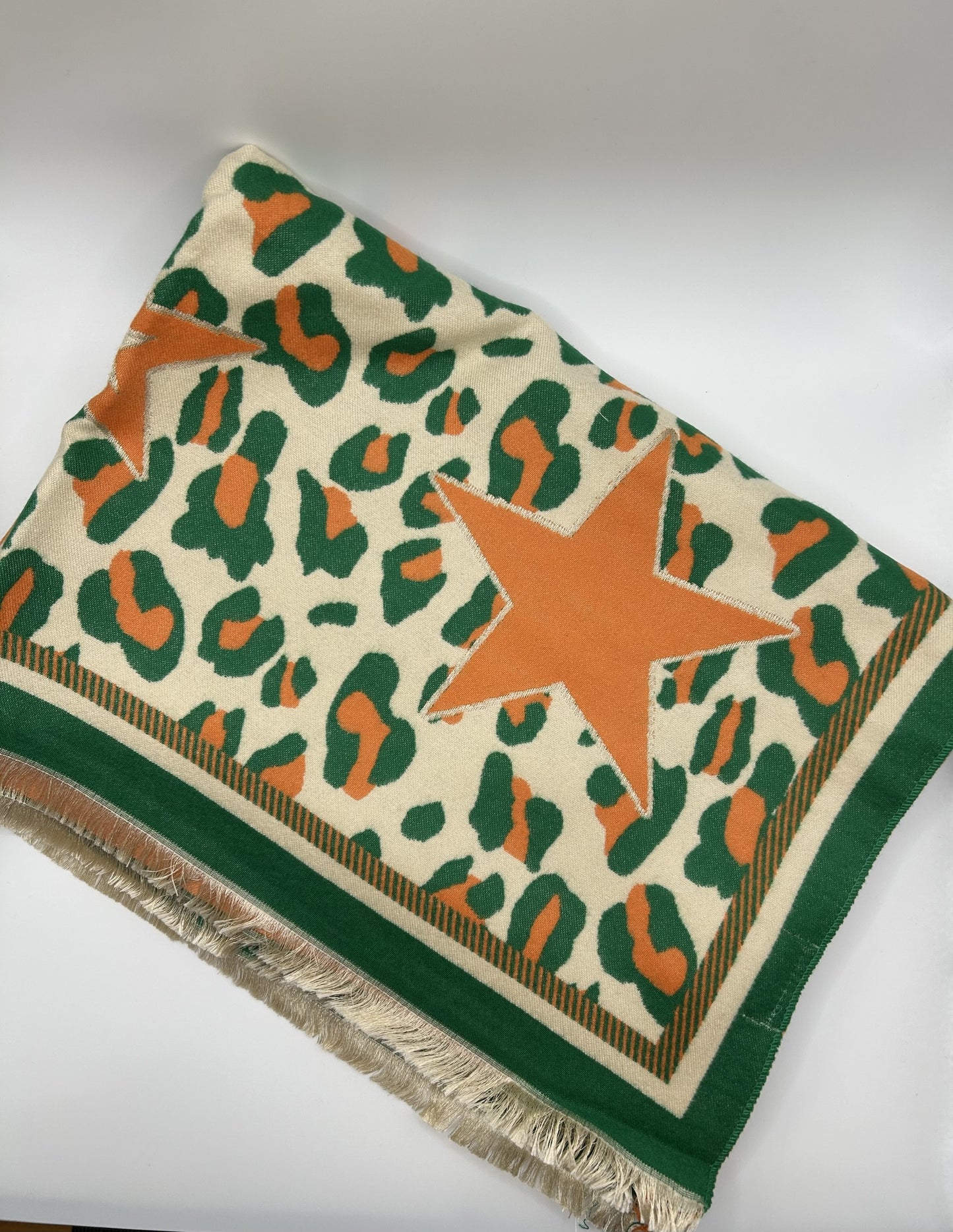 Star and Leopard Print Scarf/Pashmina - Green