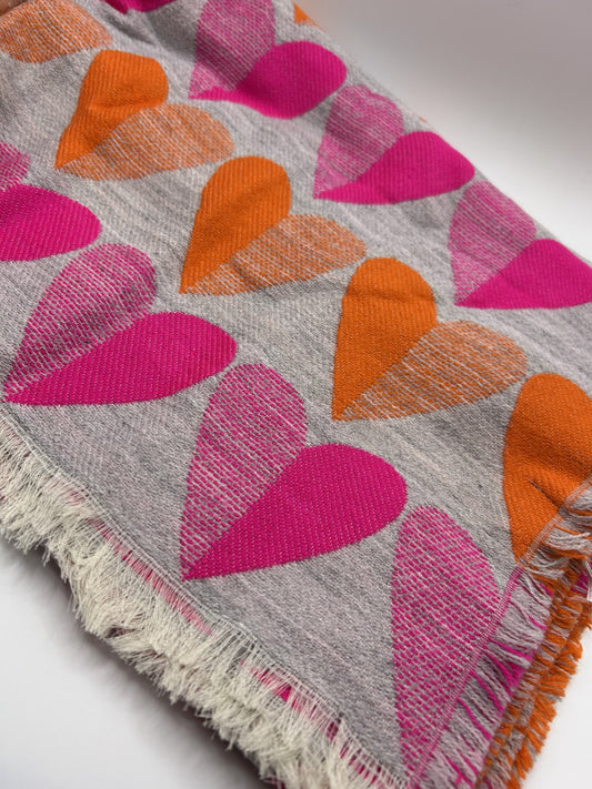 Heart Scarf - Pink and Orange