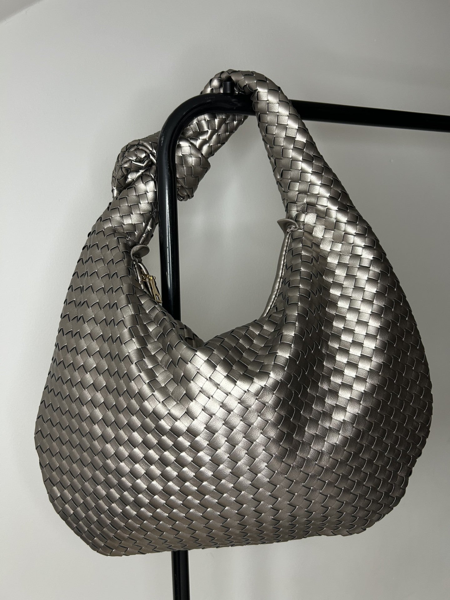 Lexi Hobo Style Woven Shoulder Bag - Pewter