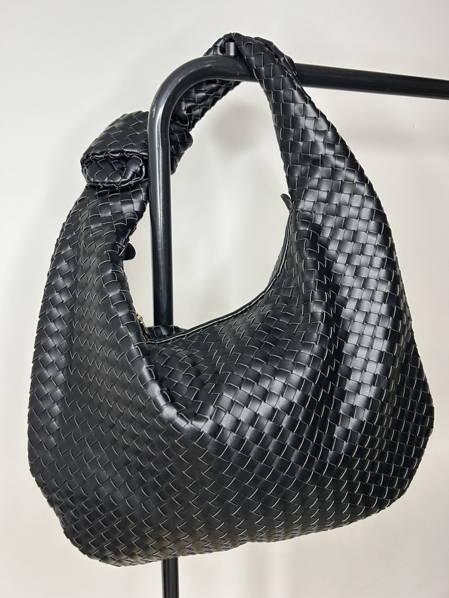 Lexi Hobo Style Woven Shoulder Bag - Black