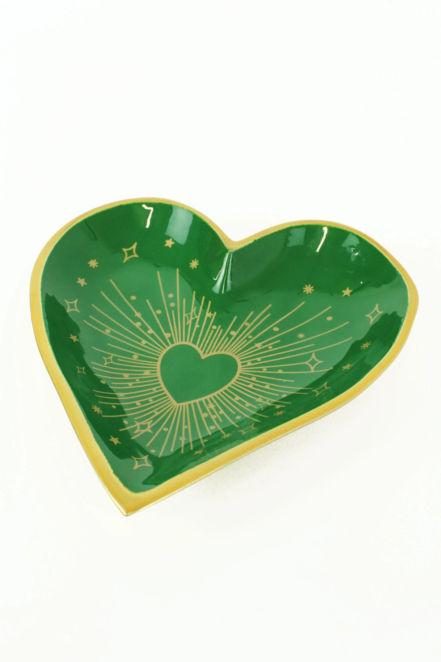 Heart Trinket Tray with Gold Print in Green - My Doris