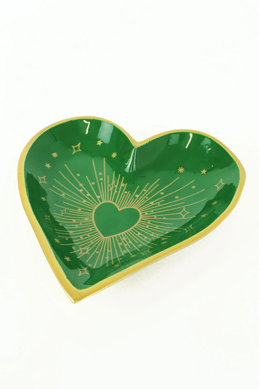 Heart Trinket Tray with Gold Print in Green - My Doris