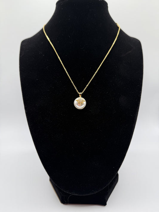 Honor Pearl Necklace - 14ct Gold Plated with CZ Detail