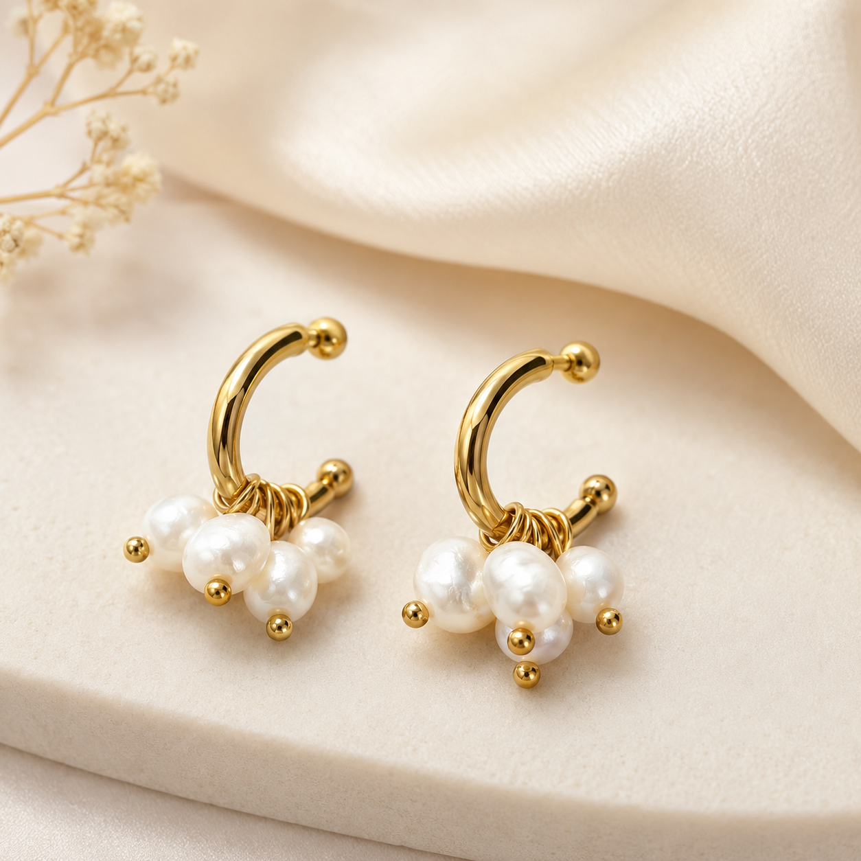 Pearl Cluster Hoop Earrings - NOSTRUM