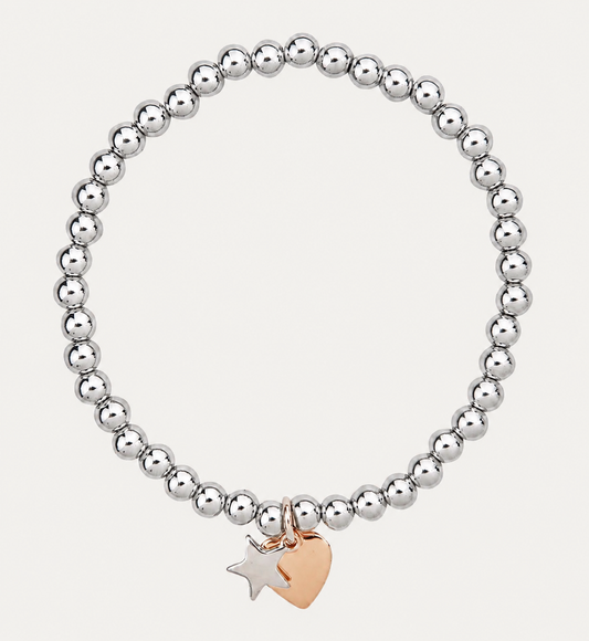 Elasticated Mix-Metal Bracelet with Heart & Star Charms - NOSTRUM
