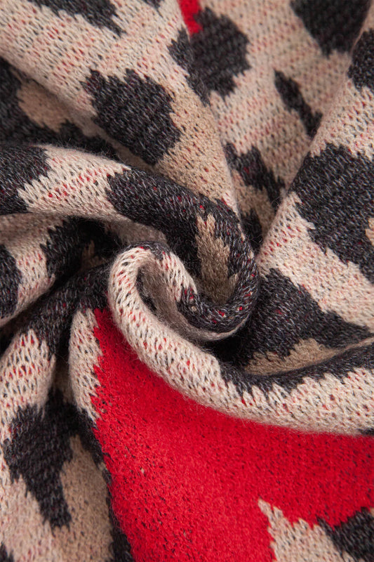 Cream Leopard & Hearts Print Heavyweight Scarf