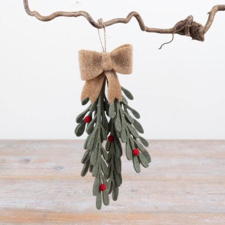 Felt Holly Hanging Decoration with Bow