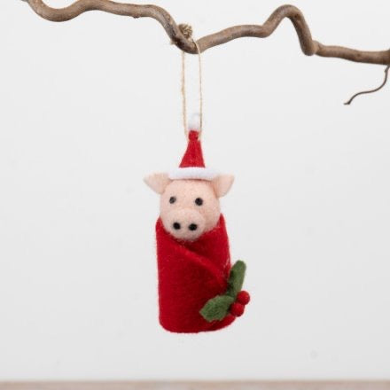 Felt Pig in Blanket Hanging Christmas Decoration
