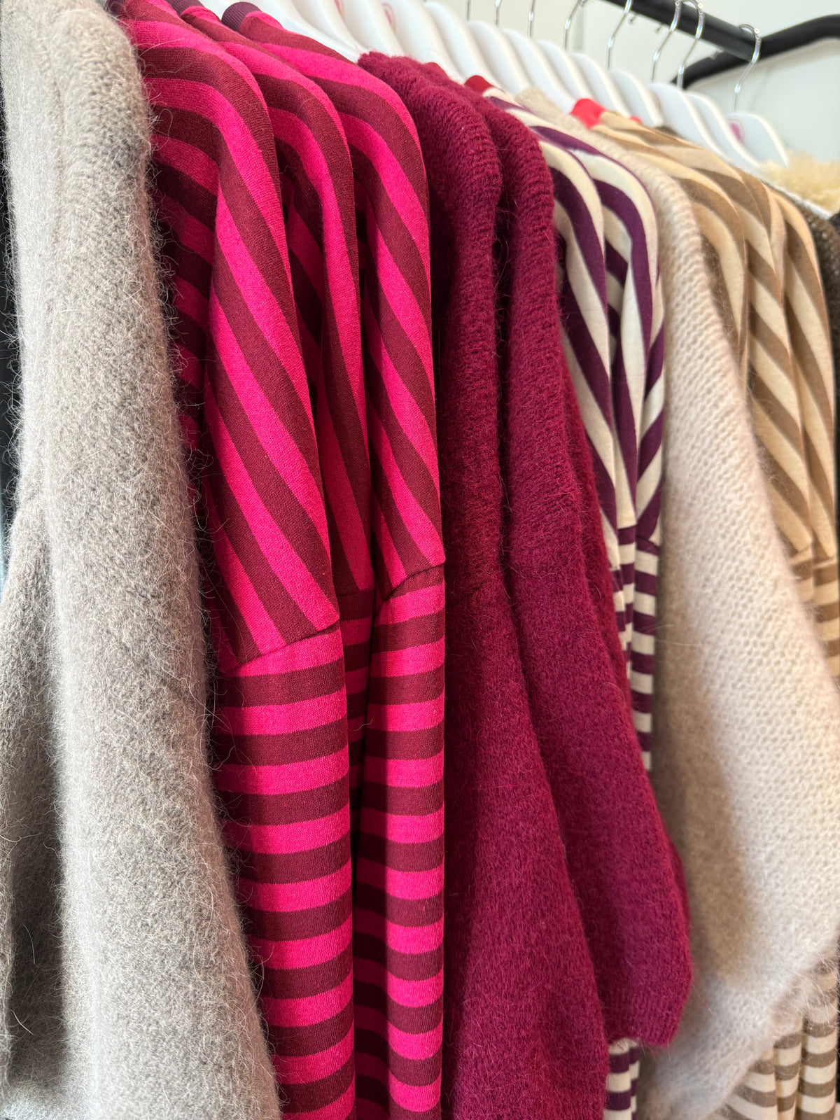 Long Sleeve Striped Cotton T-Shirt in Mauve & Cream