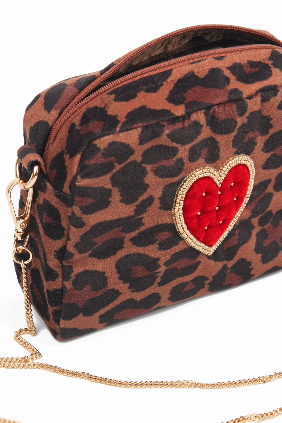 Leopard Print with Heart Detail Crossbody Bag  - My Doris