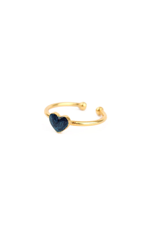 Adjustable Navy Heart Ring in Gold - My Doris