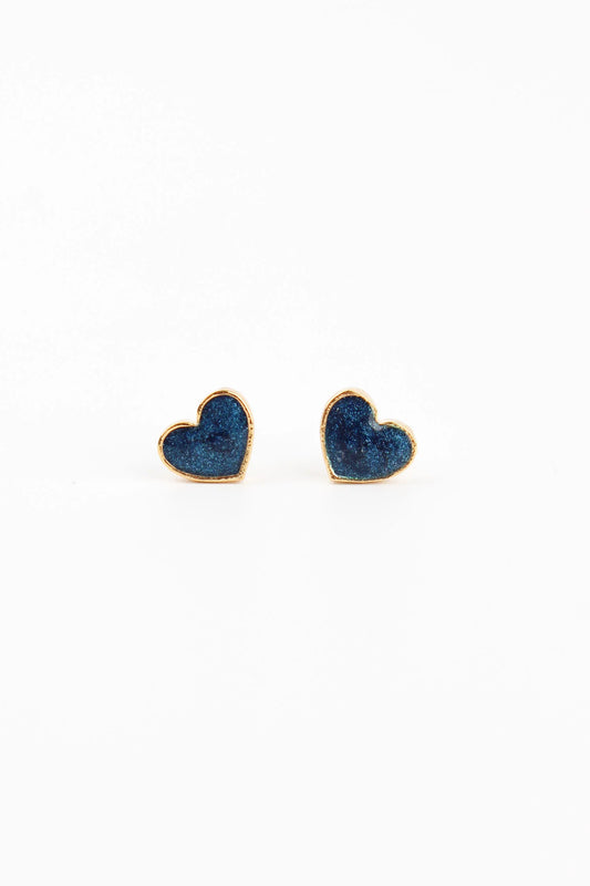 Navy Heart Stud Earrings in Gold - My Doris