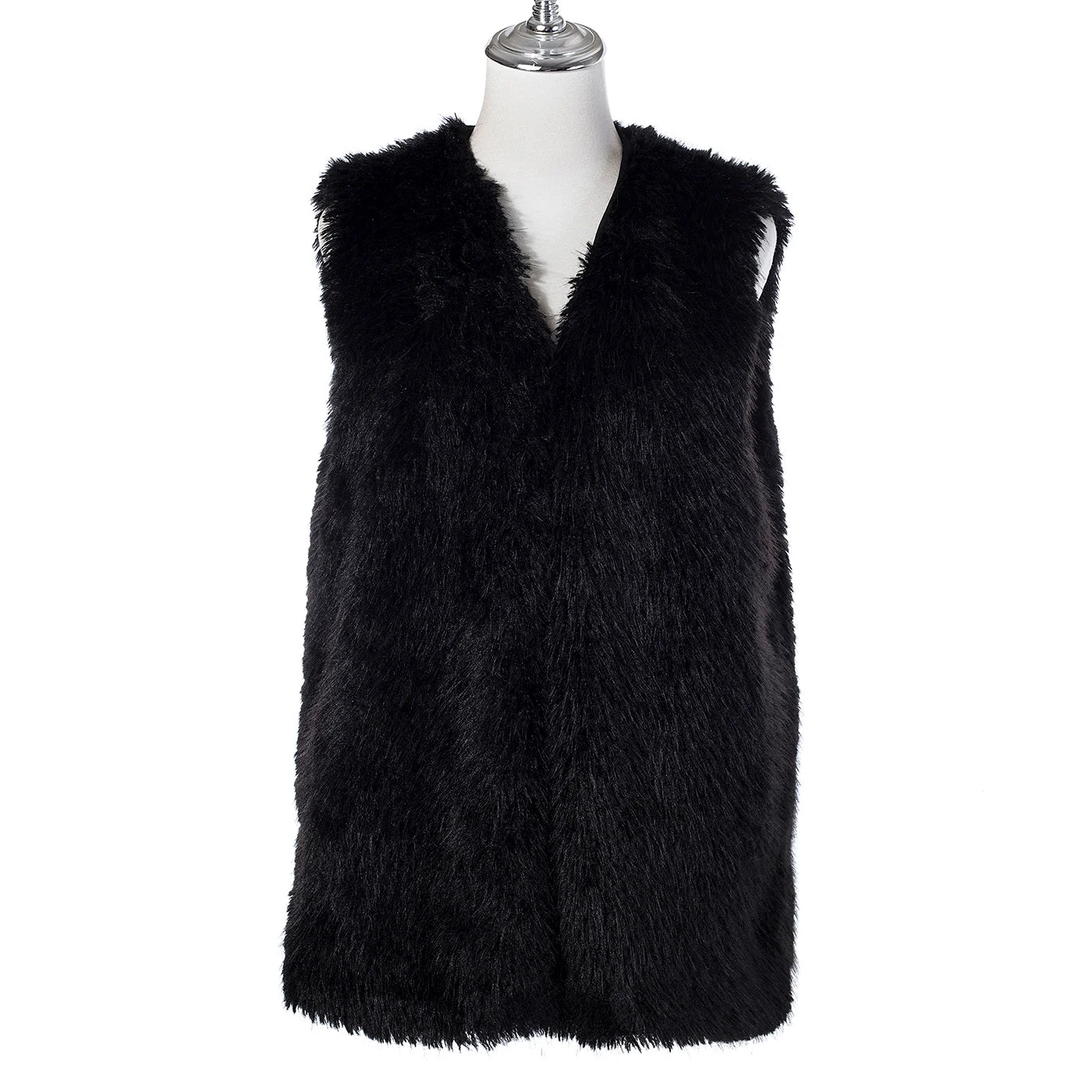 Textured Faux Fur Gilet in Black