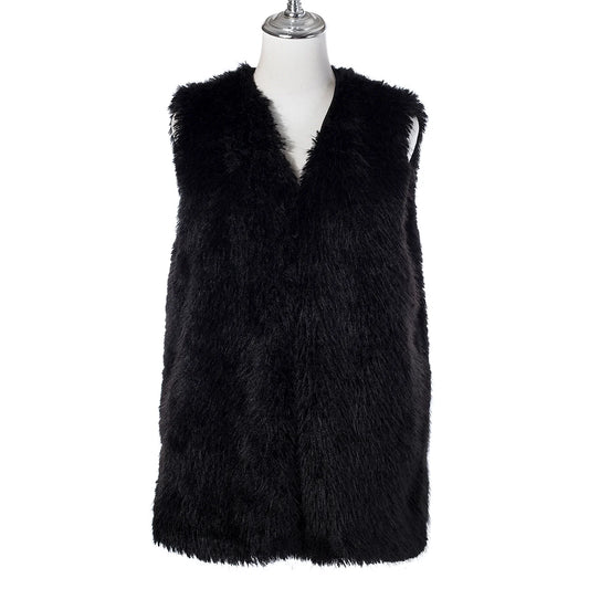 Textured Faux Fur Gilet in Black