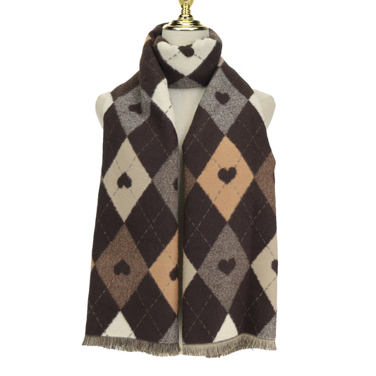 Argyle Heart Design Scarf in Chocolate Brown