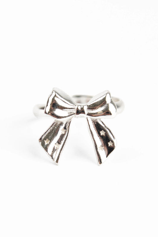 Silver Bow Adjustable Ring in Silver Plated - My Doris