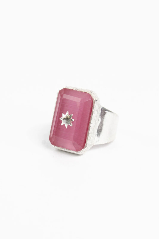 Statement Ring with Monalisa Stone in Pink and Silver - My Doris