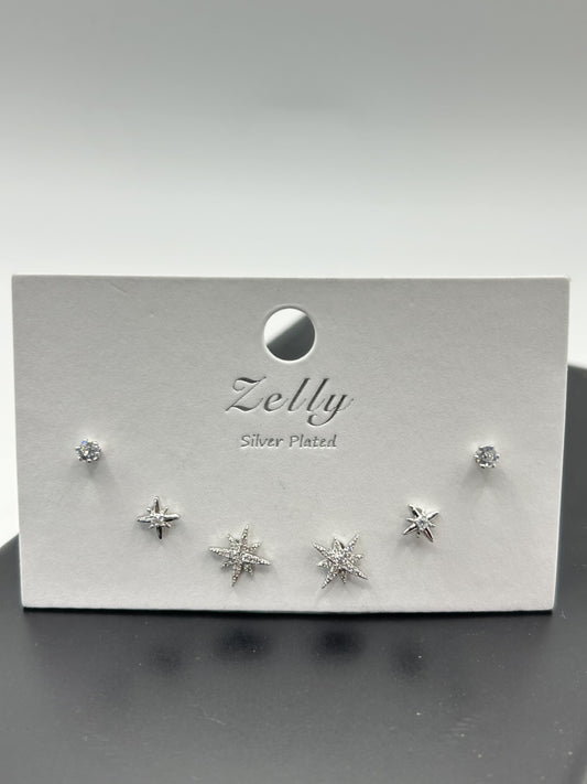 Star CZ Earring Stack - Silver Plated