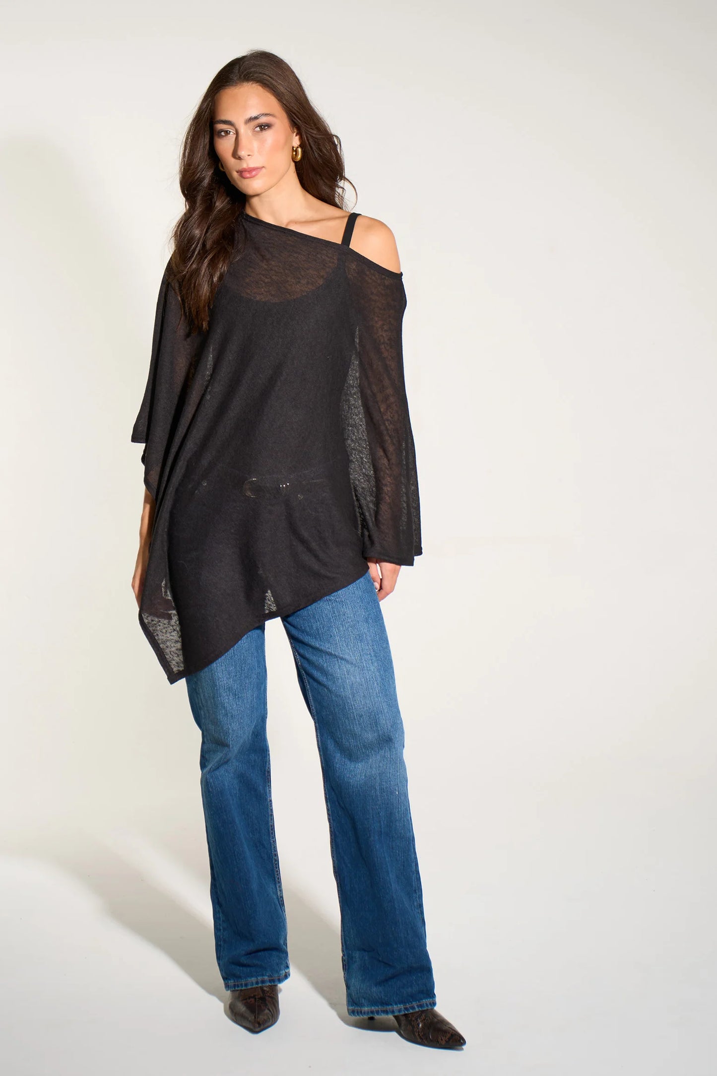 Lightweight Poncho/Cape Top in Black
