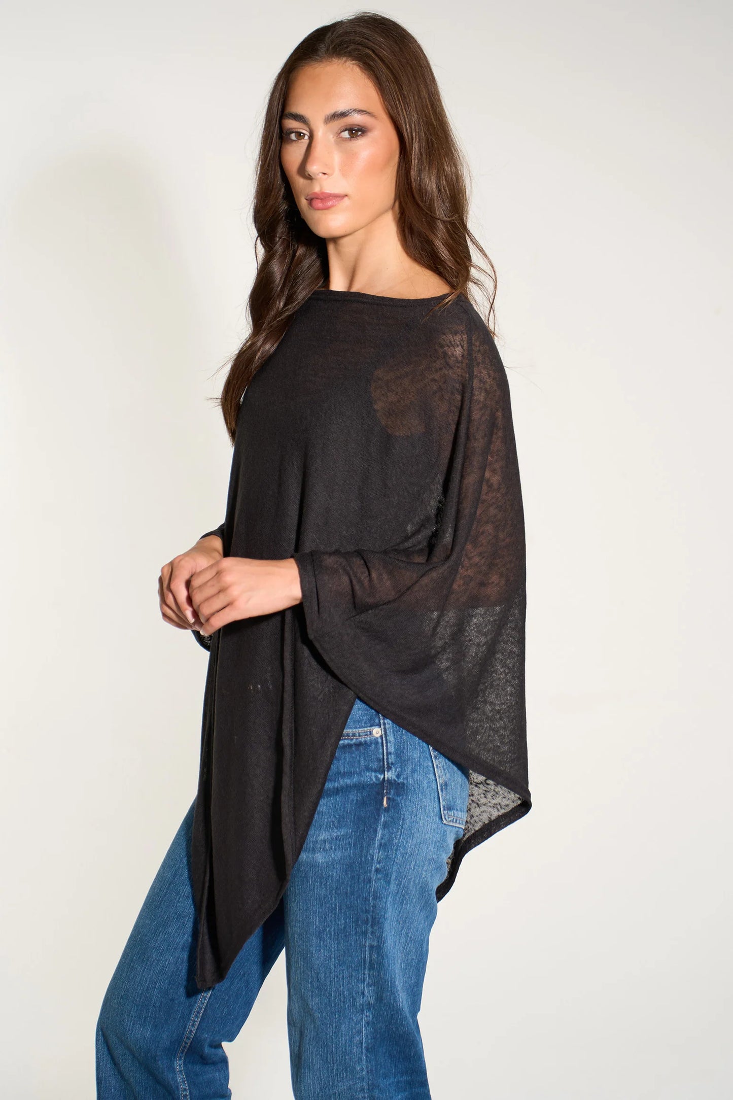 Lightweight Poncho/Cape Top in Black
