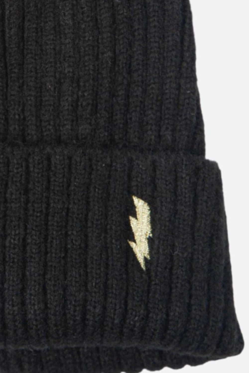 Black Bobble Hat with Gold Lightening Bolt Detail
