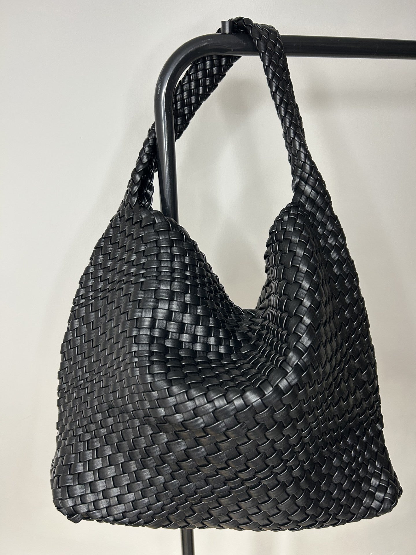 Lola Bucket Style Woven Shoulder Bag - Black