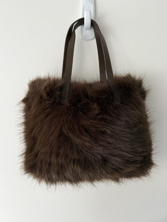 Faux Fur Handheld/Cross-body Bag in Chocolate Brown