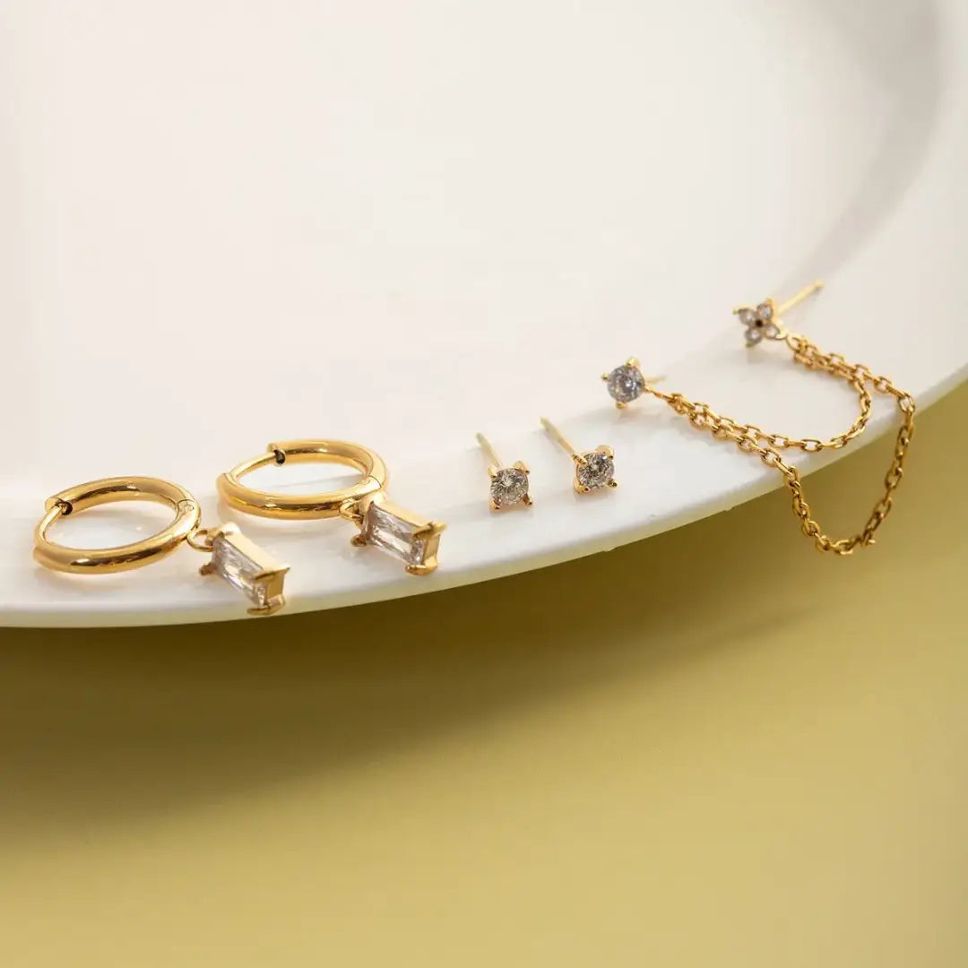 Triple Stacking Earring Set in Gold - NOSTRUM