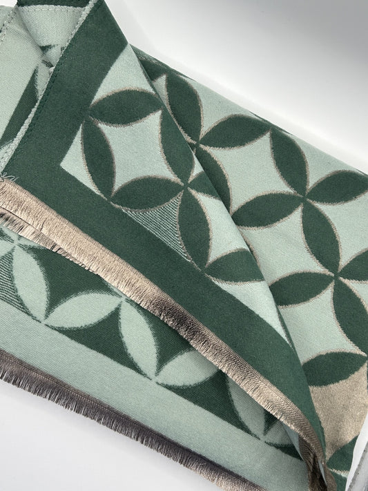 Geometric Print Scarf/Pashmina in Green